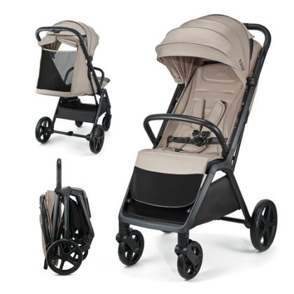 Kinderkraft LOOM Kinderwagen Beige – Leicht, Kompakt, Verstellbar, Pannensichere Räder