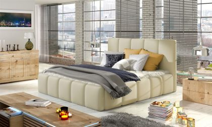 Polsterbett Doppelbett VERONA Komplettset Kunstleder Creme 140x200cm
