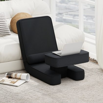 Costway Faltbares Faulsofa Gaming-Bodensessel mit 5-fach verstellbarer Rückenlehne Fußablage & Tischplatte Schwarz