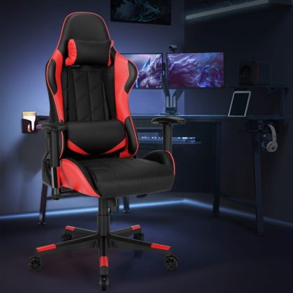 Costway Gaming Stuhl Racing Style Drehstuhl mit Kopfstütze & Lendenkisse 90°-160° Verstellbarer Neigungswinkel Rot