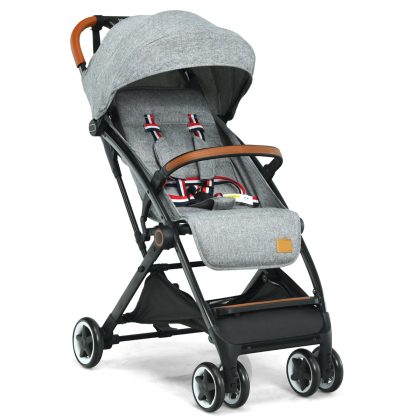 Costway Faltbarer Kinderwagen mit verstellbare Rückenlehne & Fußstütze & Verdeck Grau