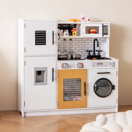 Costway Kinderküche mit Zubehör Spielküchen-Spielzeugset mit Ofen & Waschmaschine